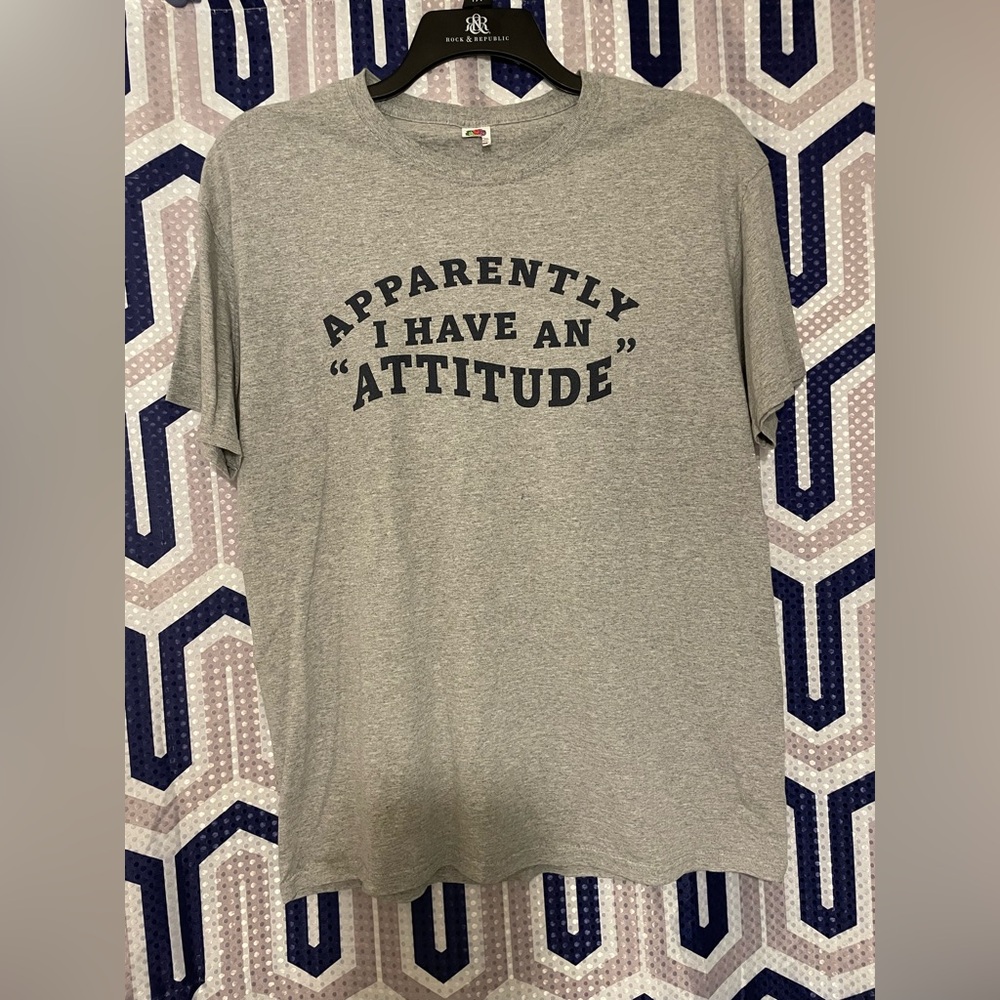 Gray Short Sleeve Tee with Attitude Print